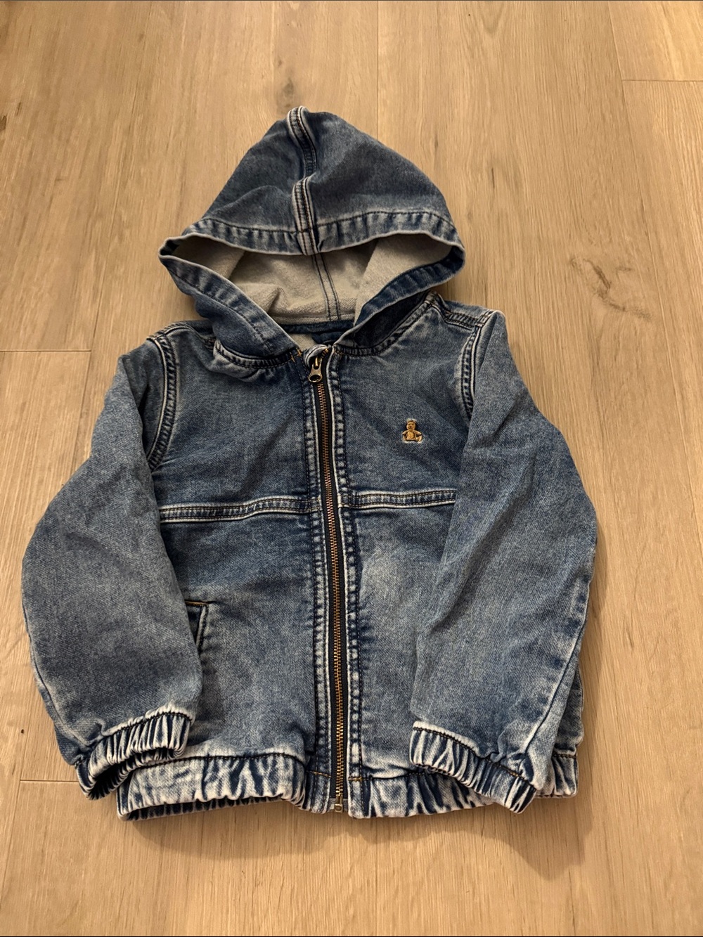 Baby Gap Children's Hooded Denim Jacket with Bear Embroidery - Blue